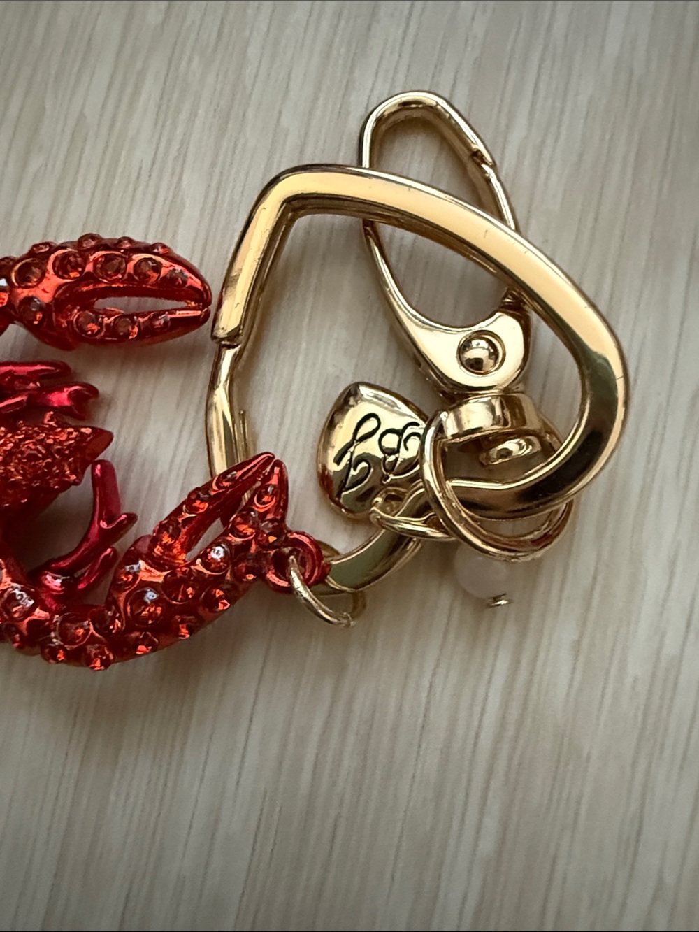 Betsey Johnson Gold Heart Charm Keychain with Pearl Accent - Picture 8 of 8